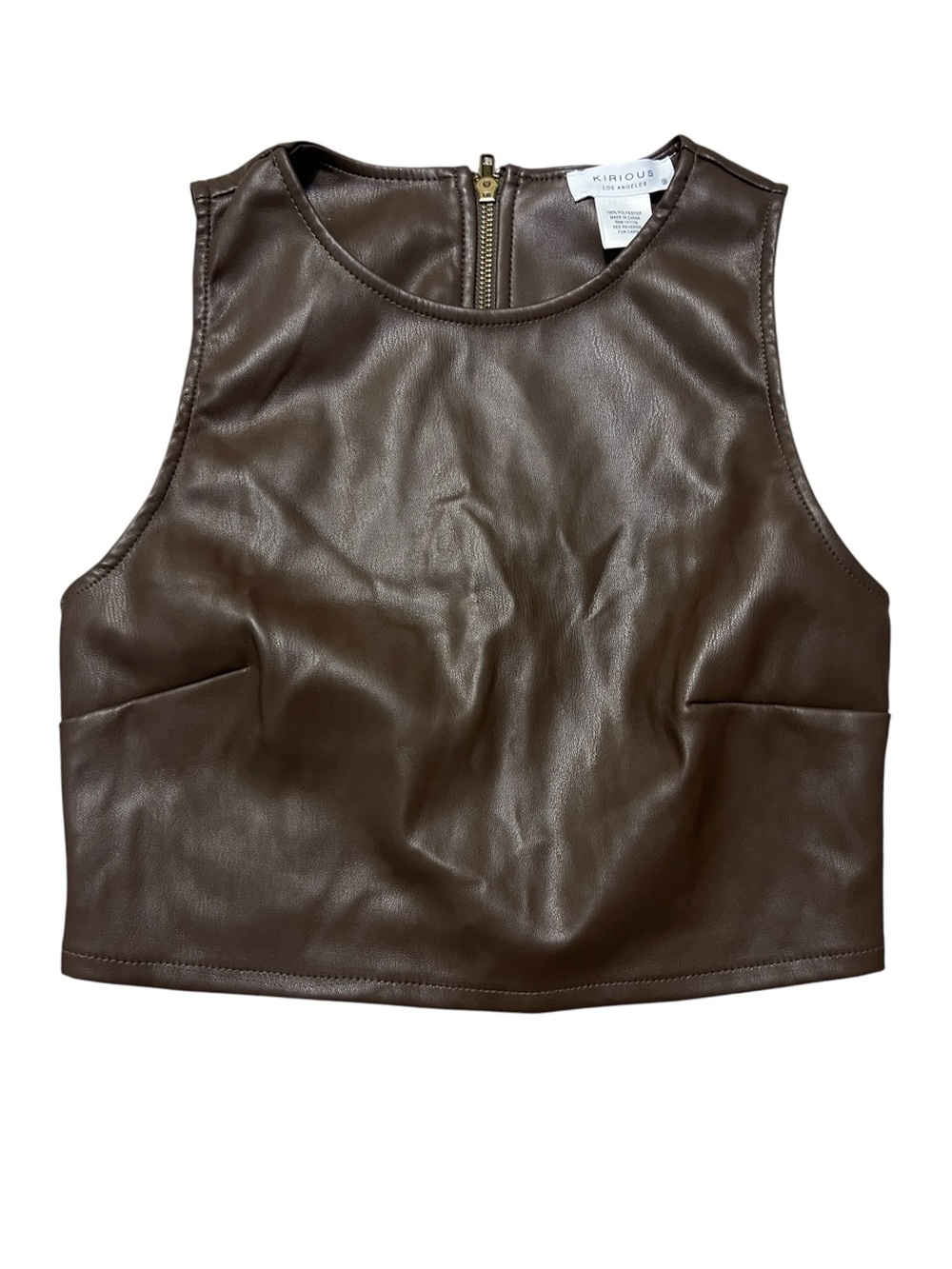 Kiriou Brown Faux Leather Sleeveless Crop Tank